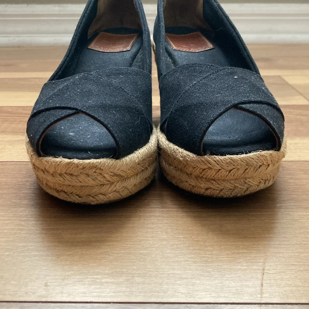 Tory Burch Black Filipa Wedge Espadrilles.